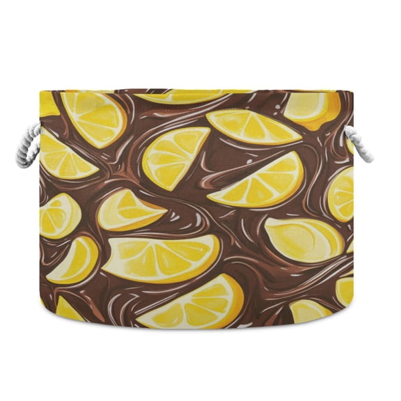 WOBOGO Lemon Chocolate Pattern Toy Storage Basket 2014in Canvas Laundry Hamper for Living Room Kids Room Bathroom Organizer