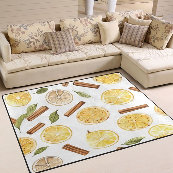 WOBOGO Lemon Cinnamon Pattern Carpet Non-Slip Rugs Soft Doormat 63×48in Living Dining Room Bedroom Decorative