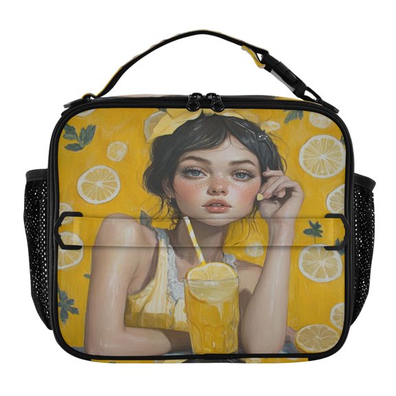 WOBOGO Lemonade Lass Tote Lunch Bag High Quality Insulated Aluminium Film For Cold with Adjustable Shoulder Strap 11.29.83.5in