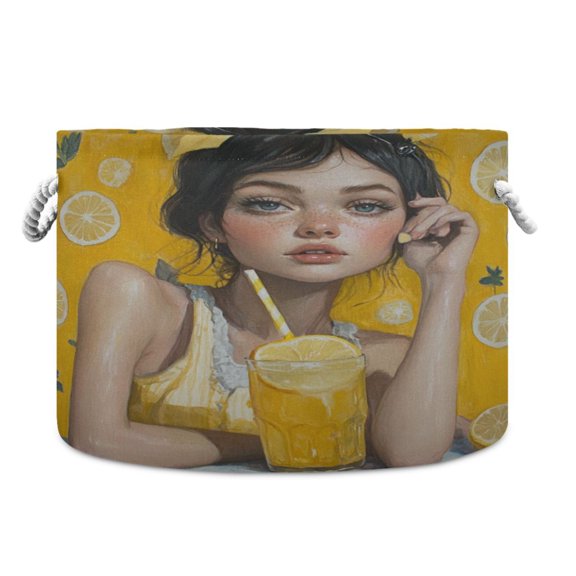 WOBOGO Lemonade Lass Toy Storage Basket 2014in Canvas Laundry Hamper for Living Room Kids Room Bathroom Organizer