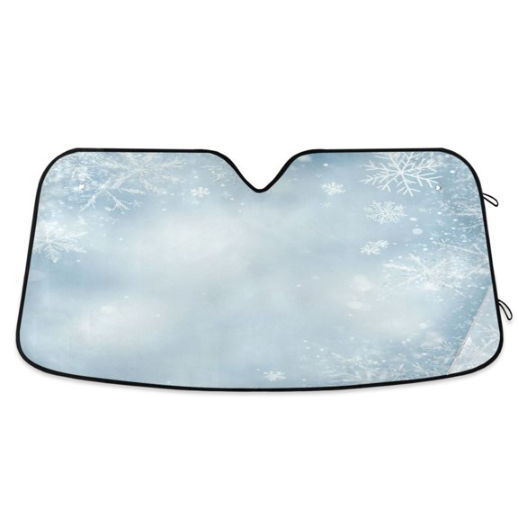 WOBOGO Light Blue Background with Snowflakes Car Windshield Sunshades Autopilot Lightweight Accordion Sun Visor 55×27.6in