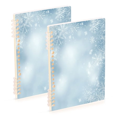 WOBOGO Light Blue Background with Snowflakes Notebook College Horizontal Grid Paper Ink Spill Resistant Water Resistant Cover 8.3x5.7x0.4in