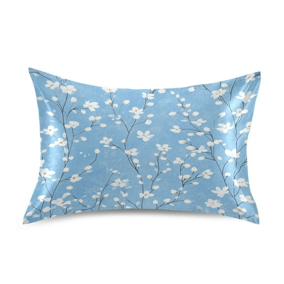 WOBOGO Light Blue Background with White Floral Pattern Satin Pillowcase Soft Smooth Envelope Design Comfortable Bedding Essentials 20×26in