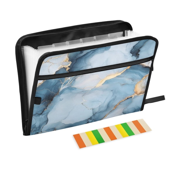 WOBOGO Light Blue Gilt Marble Expanding File Folder Letter Size Accordion Filing Organizer 13 Pocket Separate Organ Pocket