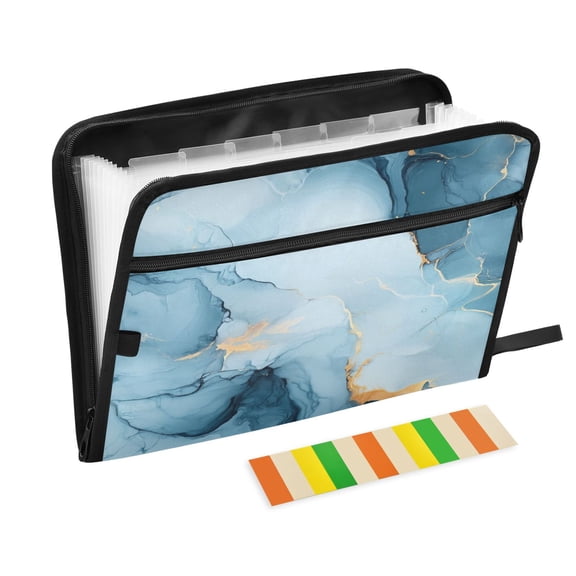 WOBOGO Light Blue Gilt Marbles Expanding File Folder Letter Size Accordion Filing Organizer 13 Pocket Separate Organ Pocket