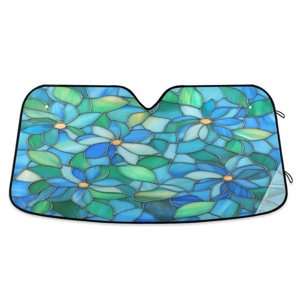 WOBOGO Light Blue Green Glass Car Windshield Sunshades Autopilot Lightweight Accordion Sun Visor 55×27.6in