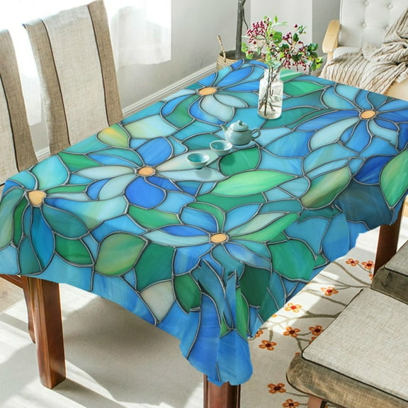 WOBOGO Light Blue Green Glass Square Tablecloth 54×54in Polyester Fabric Tablecloth Washable Dust Resistant Wrinkle Resistant