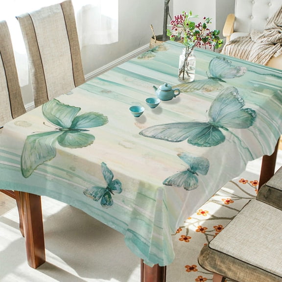 WOBOGO Light Green Butterfly Square Tablecloth 54×54in Polyester Fabric Tablecloth Washable Dust Resistant Wrinkle Resistant