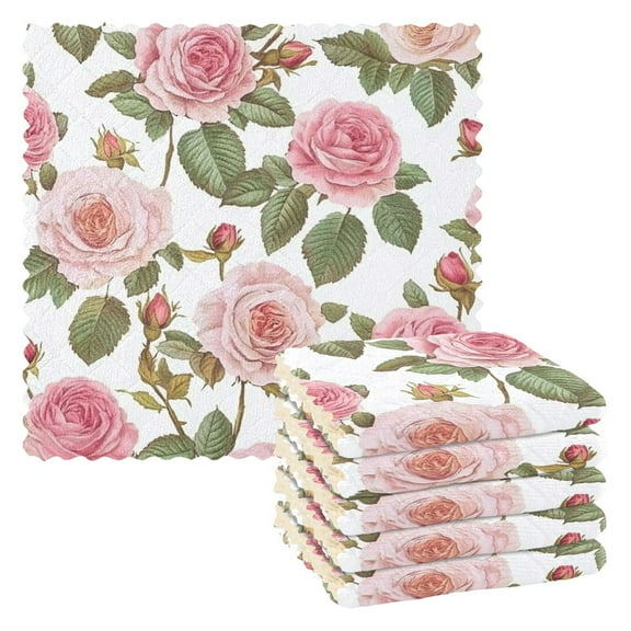 WOBOGO Light Pink Rose Kitchen Towels 6pcs Ultra Soft Absorbent Quick Drying Dish Cloths 1111inch