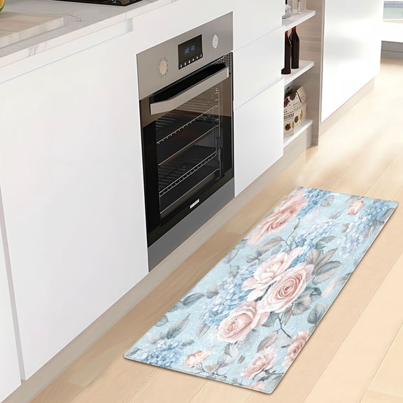 WOBOGO Light Pink Rose Pattern Carpet 39x20in Kitchen Bathroom Livingroom Plush Absorbent Non-Slip Floor Mat