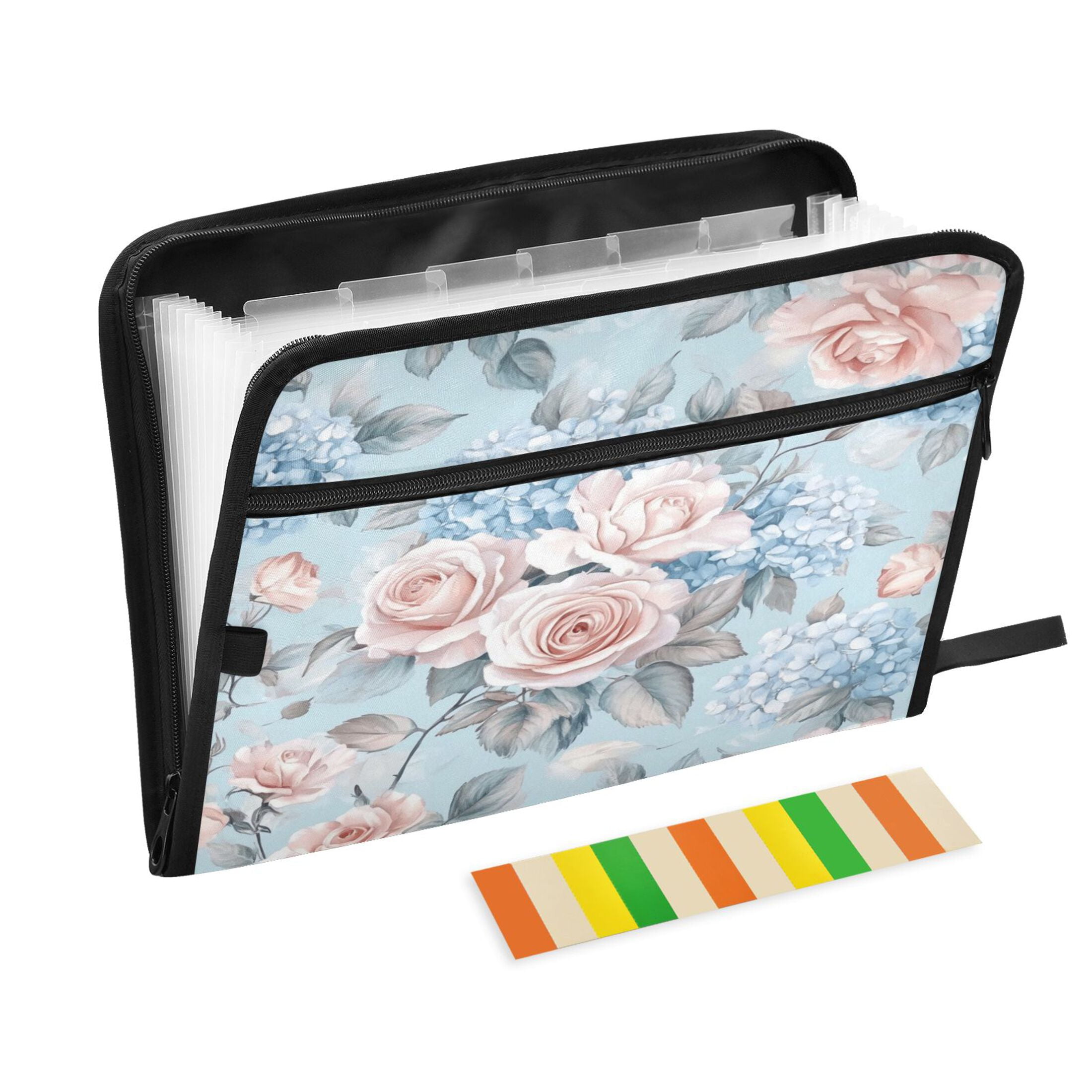 WOBOGO Light Pink Rose Pattern Expanding File Folder Letter Size Accordion Filing Organizer 13 Pocket Separate Organ Pocket