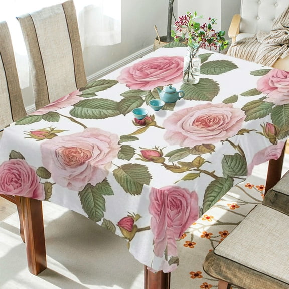 WOBOGO Light Pink Rose Square Tablecloth 54×54in Polyester Fabric Tablecloth Washable Dust Resistant Wrinkle Resistant