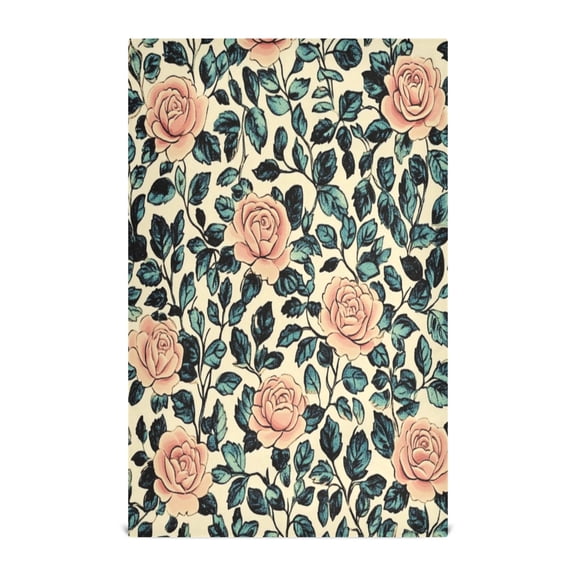 WOBOGO Light Pink Vintage Rose Kitchen Towel 1 Piece Large Cotton Dishcloth Premium Absorbency Set with Hanging Loop