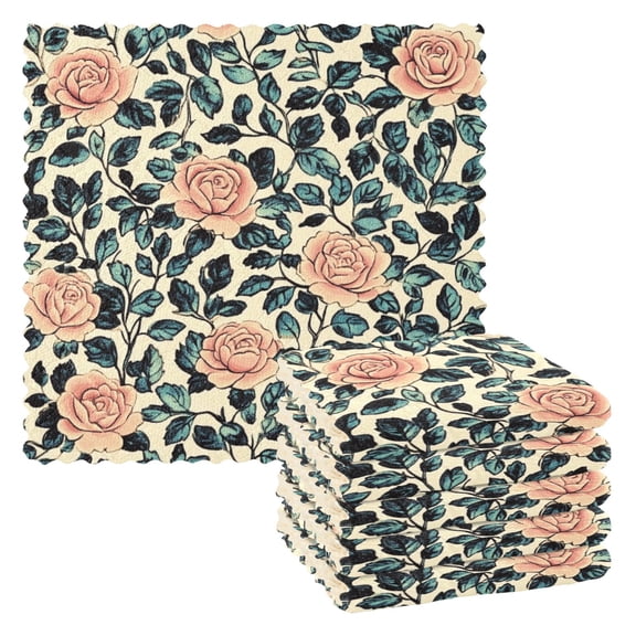 WOBOGO Light Pink Vintage Rose Kitchen Towels 6pcs Ultra Soft Absorbent Quick Drying Dish Cloths 1111inch