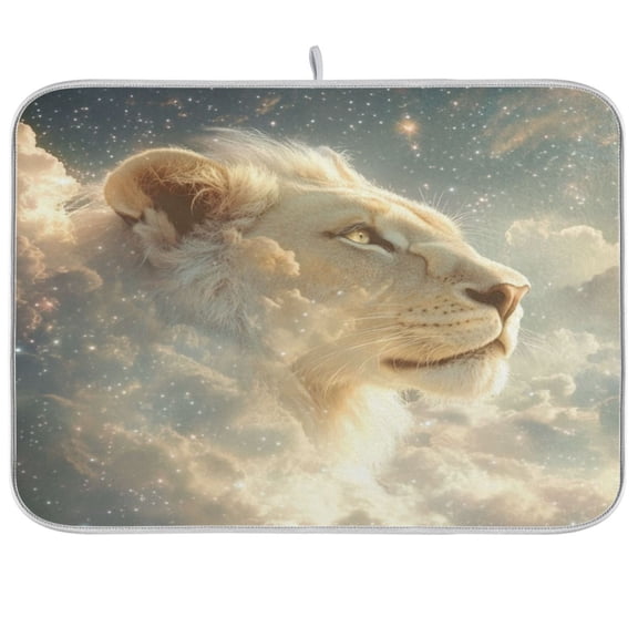WOBOGO Lion in The Clouds Pattern Kitchen Drying Mat Heat Resistant Drainage with Non-Slip Rubber Backing Hides Stains Super Absorbent Easy to Clean 18×24in