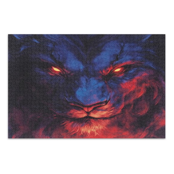 WOBOGO Lion Face with Glowing Eyes Jigsaw Puzzle Challenge 500 Piece Jigsaw Suitable for Game Night Finished Size 20.5 x 14.9in