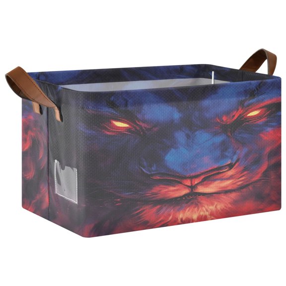 WOBOGO Lion Face with Glowing Eyes Storage Basket 16.9×11.4×10in Collapsible Oversized with Metal Iron Frame Set of 2