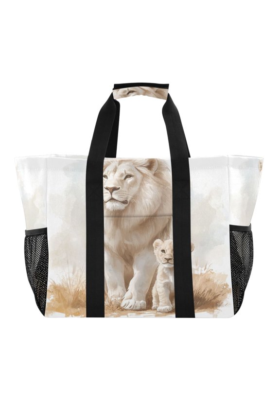 Lion and Its Cub Tote Shopping Bag Reusable Heavy Duty Durable Foldable Washable 15.412.89.8in