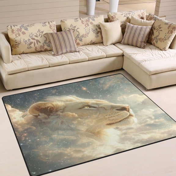WOBOGO Lion in The Clouds Pattern Carpet Non-Slip Rugs Soft Doormat 80×58in Living Dining Room Bedroom Decorative