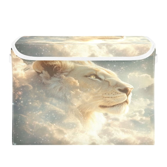 WOBOGO Lion in The Clouds Pattern Large Collapsible Storage Box Flip Lid Fabric Decorative Organizer Container Basket with Handles 16.512.611.8in