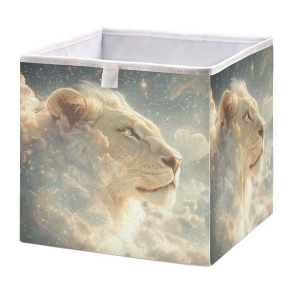 WOBOGO Lion in The Clouds Pattern Storage Basket Foldable Easy to Clean Durable with Hollow Support Plate with Handle 15.75×10.63×6.96 in