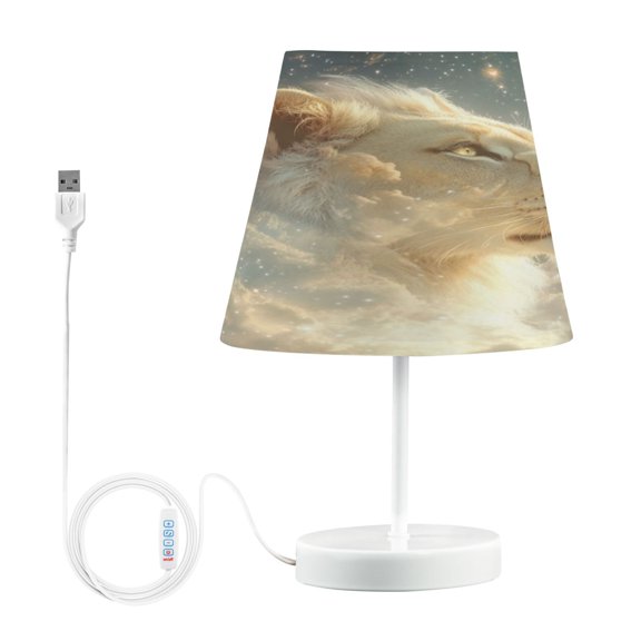 WOBOGO Lion in The Clouds Pattern Table Lamps Bedroom 3-Speed Dimmable Farm Style with Fabric Shade for Reading and Home Office