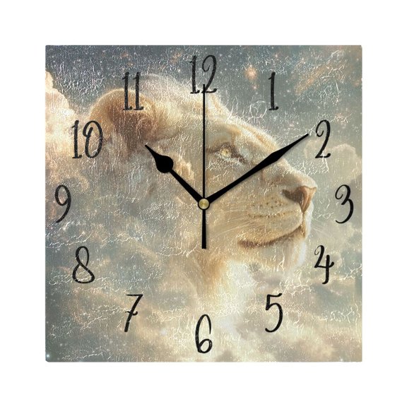 WOBOGO Lion in The Clouds Pattern Wall Clock 7.78 Inch Battery Operated Silent Unit Square Rustic Vintage Style for Home Bedroom Office Black Pointer