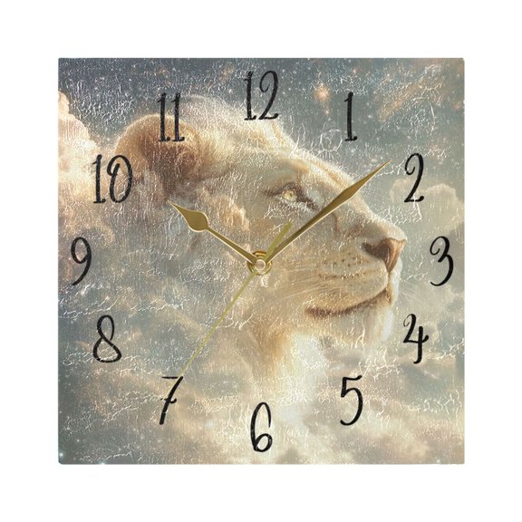WOBOGO Lion in The Clouds Pattern Wall Clock 7.78 Inch Battery Operated Silent Unit Square Rustic Vintage Style for Home Bedroom Office Gold Pointer