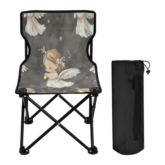WOBOGO Little Angels with White Wings Pattern Camping Chair Convenient Four Corner Backrest Folding Stool Can Hold Up to 220lbs