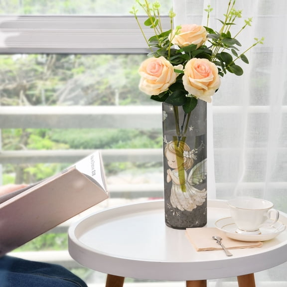 WOBOGO Little Angels with White Wings Pattern Plastic Vase Home or Wedding Decoration Centerpiece Unbreakable 11.8×3.9in