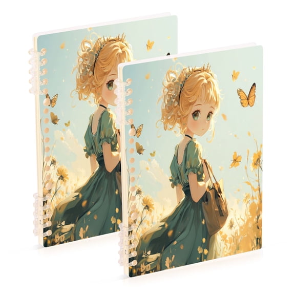 WOBOGO Little Lass Surrounded by Butterflies Notebook College Horizontal Grid Paper Ink Spill Resistant Water Resistant Cover 8.3x5.7x0.4in