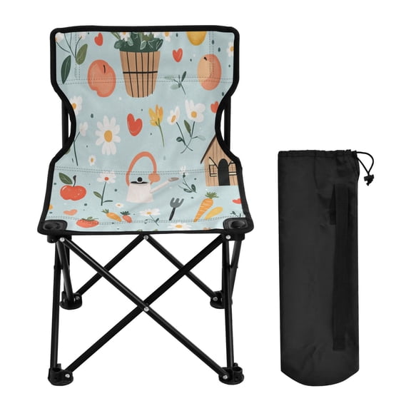 WOBOGO Log Cabin Apple Carrot Pattern Camping Chair Convenient Four Corner Backrest Folding Stool Can Hold Up to 220lbs