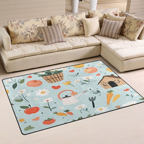 WOBOGO Log Cabin Apple Carrot Pattern Carpet Non-Slip Rugs Soft Doormat 60×39in Living Dining Room Bedroom Decorative