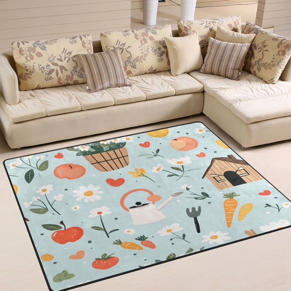 WOBOGO Log Cabin Apple Carrot Pattern Carpet Non-Slip Rugs Soft Doormat 80×58in Living Dining Room Bedroom Decorative
