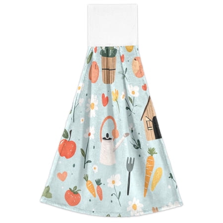 WOBOGO Log Cabin Apple Carrot Pattern Hand Towel Set of 2 Absorbent for Kitchen and Bathroom With Velcro Hanging Loop 18.2×14in