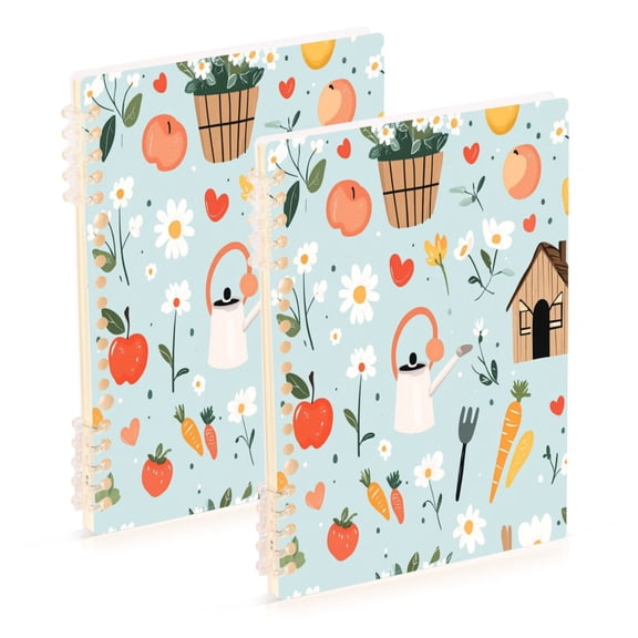 WOBOGO Log Cabin Apple Carrot Pattern Notebook College Horizontal Grid Paper Ink Spill Resistant Water Resistant Cover 8.3x5.7x0.4in