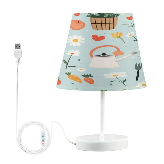 WOBOGO Log Cabin Apple Carrot Pattern Table Lamps Bedroom 3-Speed Dimmable Farm Style with Fabric Shade for Reading and Home Office