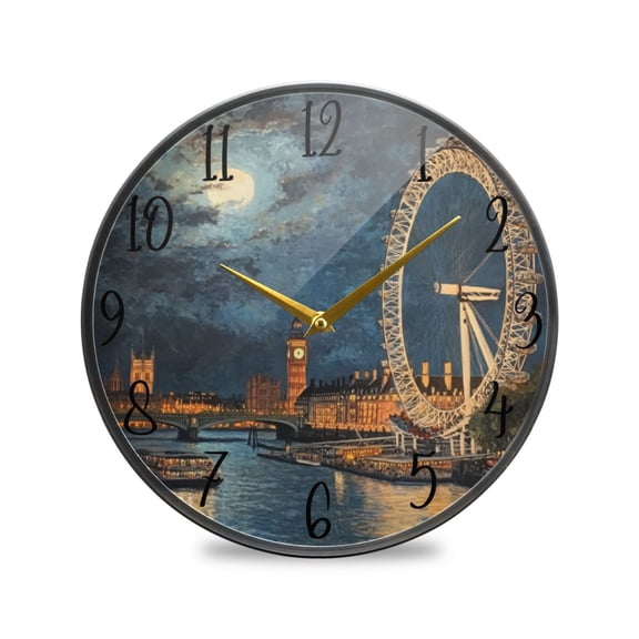 WOBOGO London Eye at Night Acrylic Wall Clock Battery Operated 9.5in Silent No Tick Bedroom Living Room Office Classroom Decoration