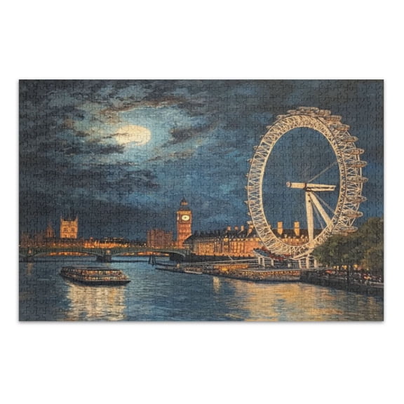 WOBOGO London Eye at Night Jigsaw Puzzle Challenge 500 Piece Jigsaw Suitable for Game Night Finished Size 20.5 x 14.9in