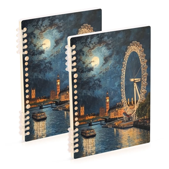 WOBOGO London Eye at Night Notebook College Horizontal Grid Paper Ink Spill Resistant Water Resistant Cover 8.3x5.7x0.4in