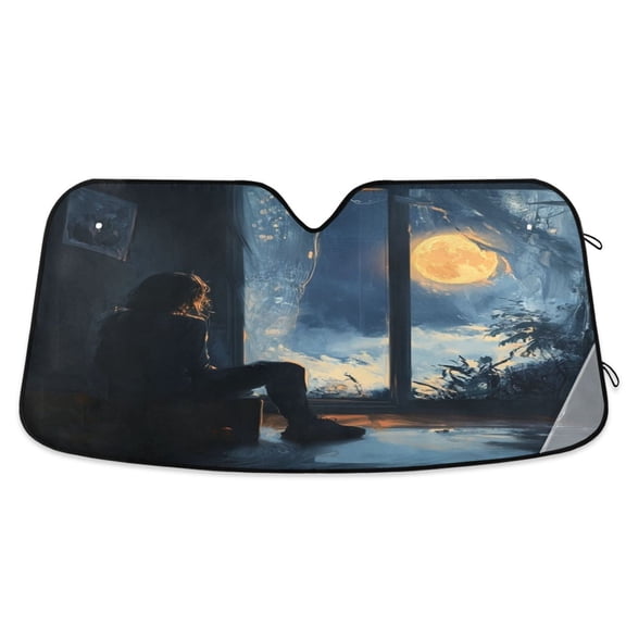 WOBOGO Lonely Back Car Windshield Sunshades Autopilot Lightweight Accordion Sun Visor 53×23.5in