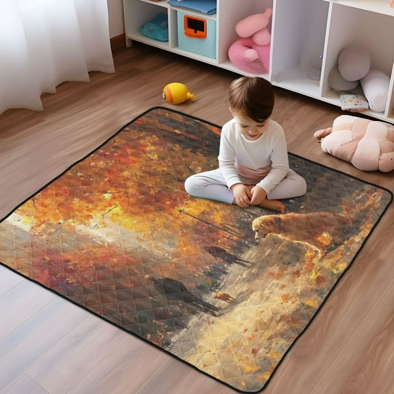 WOBOGO Lonely Golden Retriever Baby Playmats Extra Large Waterproof Rollable Activity Pads for Toddlers 5050inch