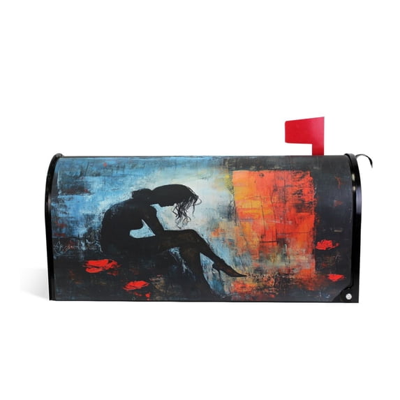 WOBOGO Lonely Woman Mailbox Cover Magnetic for Garden Yard Home Decor Standard Size 25.4×20.78in
