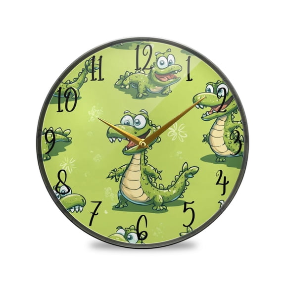 WOBOGO Lovely Cartoon Crocodile Acrylic Wall Clock Battery Operated 9.5in Silent No Tick Bedroom Living Room Office Classroom Decoration