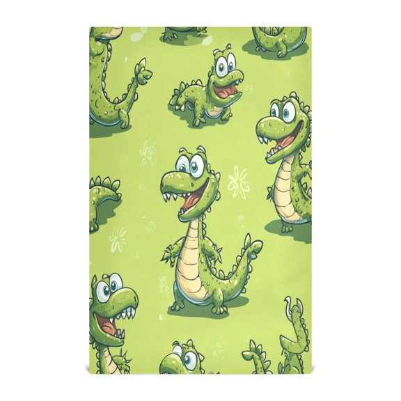WOBOGO Lovely Cartoon Crocodile Kitchen Towel 1 Piece Large Cotton Dishcloth Premium Absorbency Set with Hanging Loop