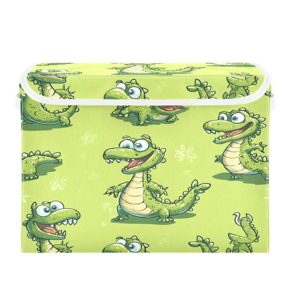 WOBOGO Lovely Cartoon Crocodile Large Collapsible Storage Box Flip Lid Fabric Decorative Organizer Container Basket with Handles 16.512.611.8in