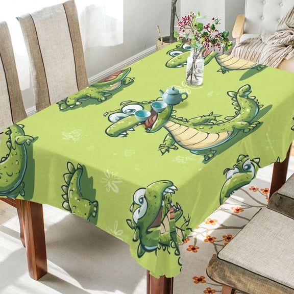 WOBOGO Lovely Cartoon Crocodile Square Tablecloth 54×54in Polyester Fabric Tablecloth Washable Dust Resistant Wrinkle Resistant