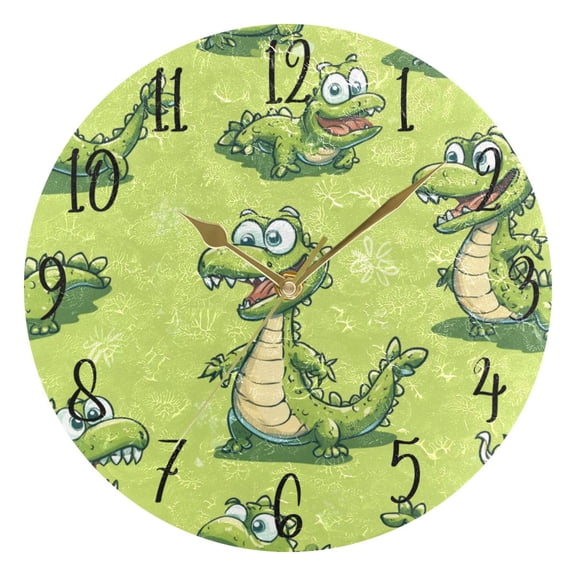 WOBOGO Lovely Cartoon Crocodile Wall Clock 10in Silent Mechanism Battery Operated Retro Style for Living Room Bedroom and Kitchen Gold Pointer