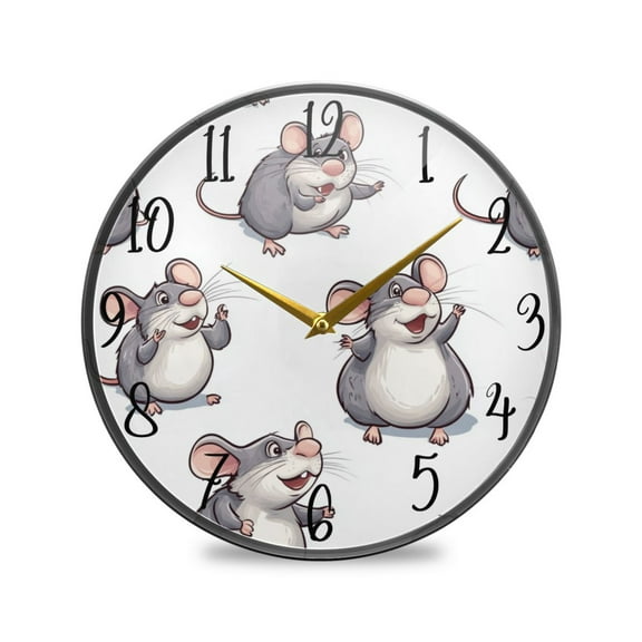 WOBOGO Lovely Cartoon Rat Acrylic Wall Clock Battery Operated 9.5in Silent No Tick Bedroom Living Room Office Classroom Decoration