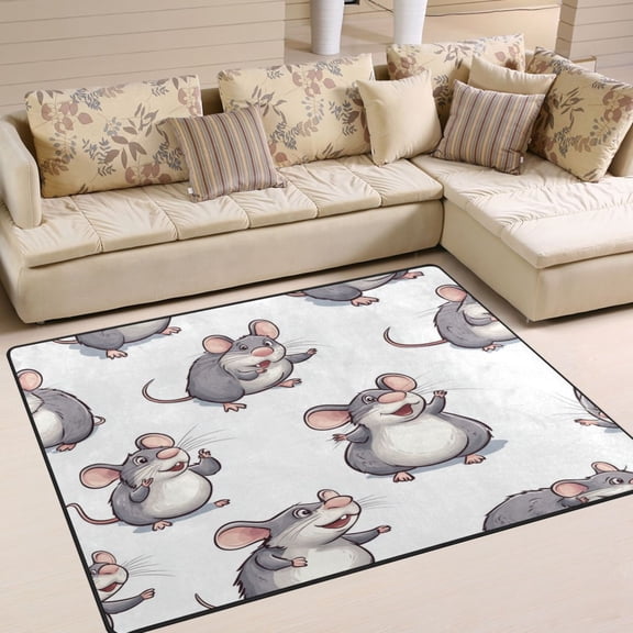 WOBOGO Lovely Cartoon Rat Carpet Non-Slip Rugs Soft Doormat 63×48in Living Dining Room Bedroom Decorative